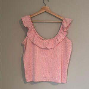 Boden Pink Striped Ruffle Top